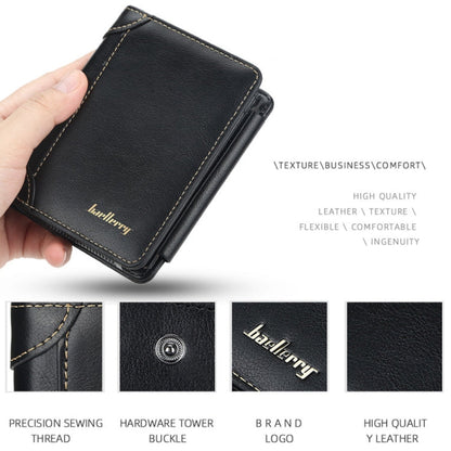 Baellerry D9159 Men Short Tri-Fold Zip Coin Purse Thin Card Holder(Brown)
