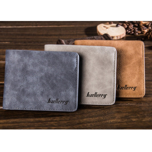 Baellerry BLR1152 Men Short Wallet Vintage Frosted Two Fold Wallet(Coffee Horizontal)