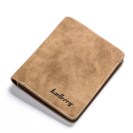 Baellerry BLR1152 Men Short Wallet Vintage Frosted Two Fold Wallet(Coffee Vertical)