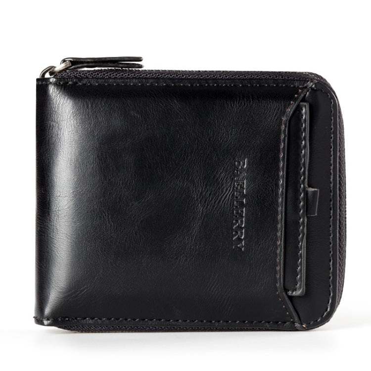 Baellerry D3124 Short PU Leather Wallet Zipper Retro Youth Small Wallet(Black Horizontal)