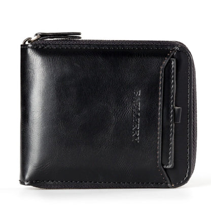 Baellerry D3124 Short PU Leather Wallet Zipper Retro Youth Small Wallet(Black Horizontal)