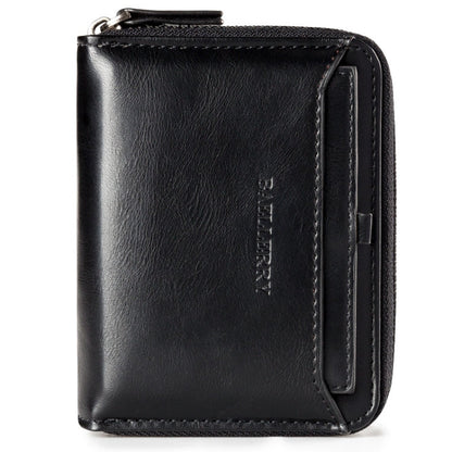 Baellerry D3124 Short PU Leather Wallet Zipper Retro Youth Small Wallet(Black Vertical)