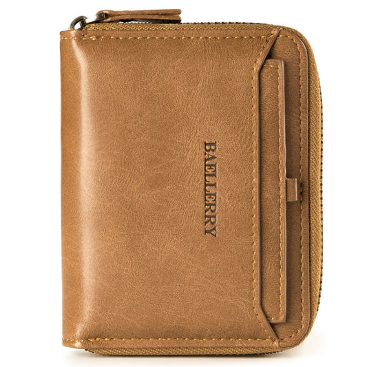 Baellerry D3124 Short PU Leather Wallet Zipper Retro Youth Small Wallet(Brown Vertical)