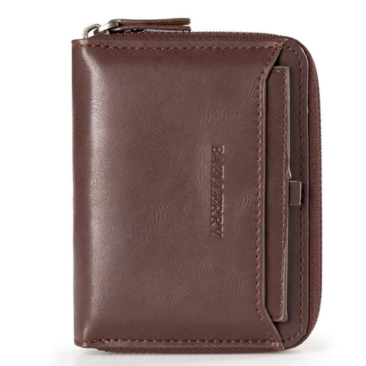 Baellerry D3124 Short PU Leather Wallet Zipper Retro Youth Small Wallet(Purple Vertical)