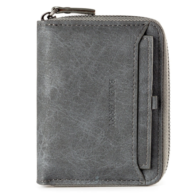 Baellerry D3124 Short PU Leather Wallet Zipper Retro Youth Small Wallet(Gray Vertical)