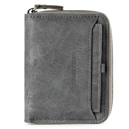 Baellerry D3124 Short PU Leather Wallet Zipper Retro Youth Small Wallet(Gray Vertical)