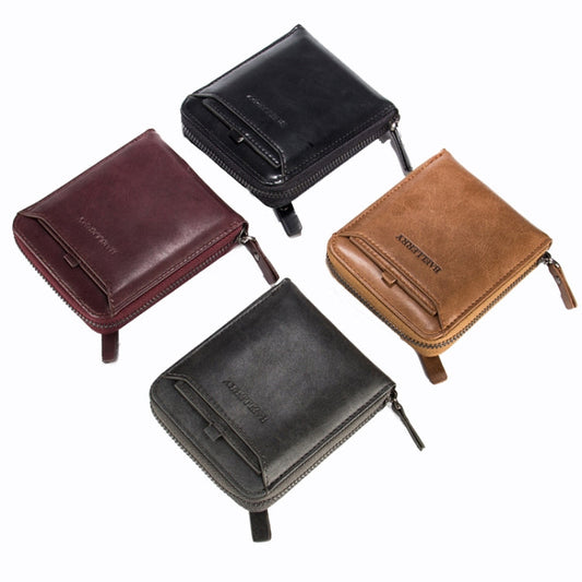 Baellerry D3124 Short PU Leather Wallet Zipper Retro Youth Small Wallet(Brown Vertical)