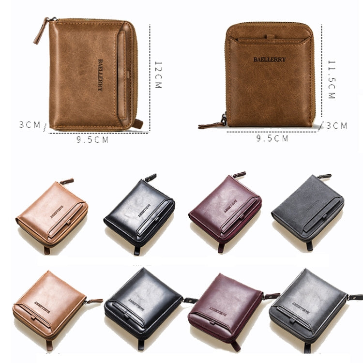 Baellerry D3124 Short PU Leather Wallet Zipper Retro Youth Small Wallet(Gray Vertical)
