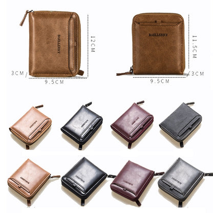 Baellerry D3124 Short PU Leather Wallet Zipper Retro Youth Small Wallet(Gray Vertical)