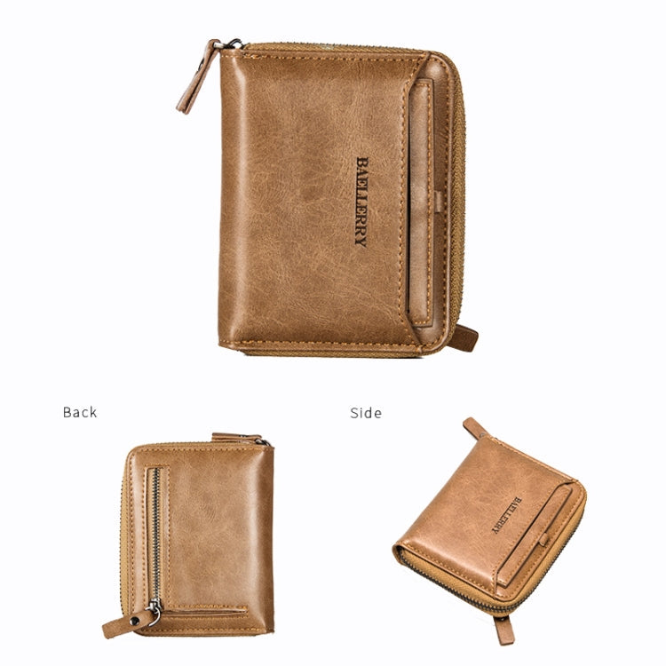 Baellerry D3124 Short PU Leather Wallet Zipper Retro Youth Small Wallet(Gray Vertical)