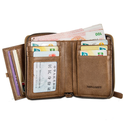 Baellerry D3124 Short PU Leather Wallet Zipper Retro Youth Small Wallet(Gray Vertical)
