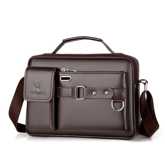 WEIXIER D235 Men Shoulder Bag Portable PU Leather Handbag(Litchi Texture Brown)