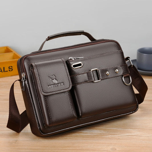 WEIXIER D235 Men Shoulder Bag Portable PU Leather Handbag(Litchi Texture Brown)