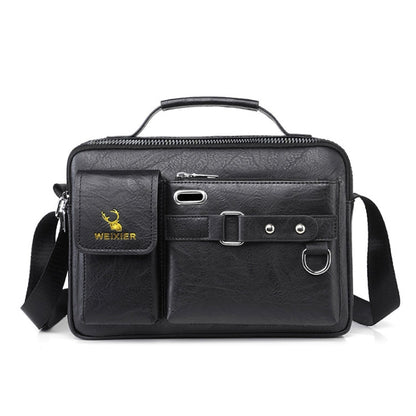 WEIXIER D235 Sac à bandoulière pour hommes en cuir PU portable (Texture unie noir)