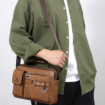 WEIXIER D235 Men Shoulder Bag Portable PU Leather Handbag(Plain Texture Light Brown)