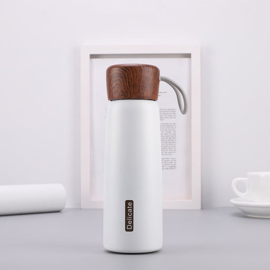 Delicate 304 Stainless Steel Wood Grain Thermos Cup, Capacity: 400ml(White)
