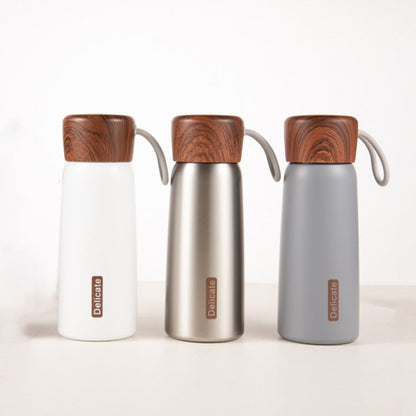 Delicate 304 Stainless Steel Wood Grain Thermos Cup, Capacity: 400ml(White)