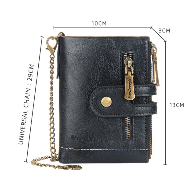 Baellerry  Short Wallet Double Zipper Tri-Fold Wallet For Men(Black)