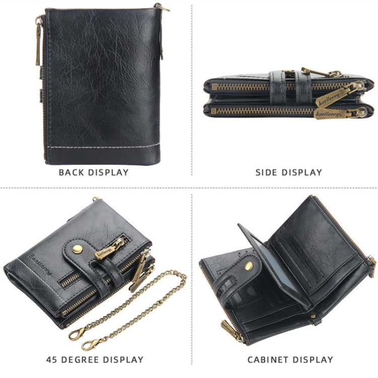 Baellerry  Short Wallet Double Zipper Tri-Fold Wallet For Men(Black)