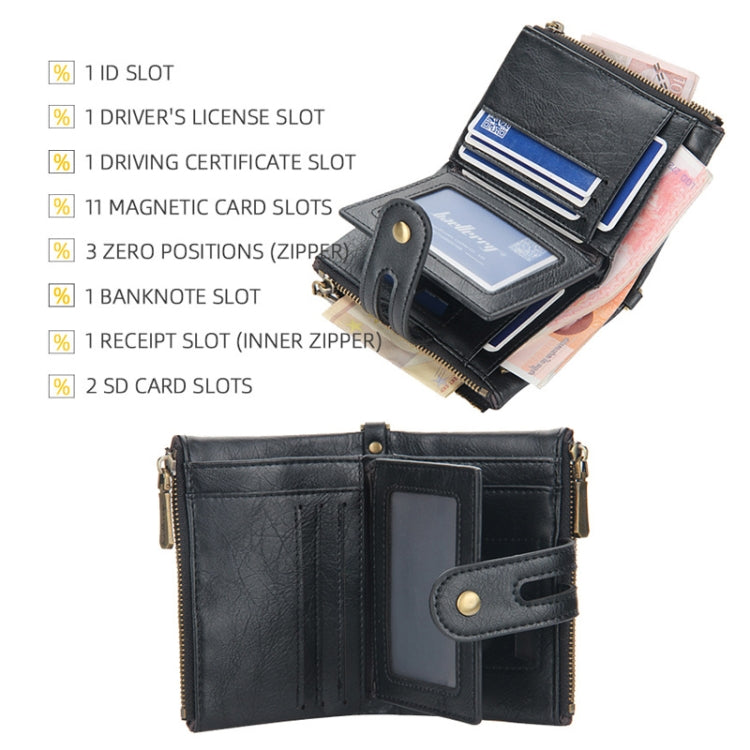 Baellerry  Short Wallet Double Zipper Tri-Fold Wallet For Men(Brown)