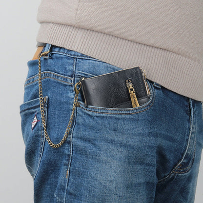 Baellerry  Short Wallet Double Zipper Tri-Fold Wallet For Men(Brown)