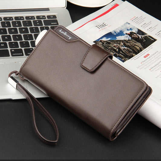 Portefeuille décontracté Baellerry, portefeuille long trois volets, sac de téléphone multifonctionnel pour hommes (marron)