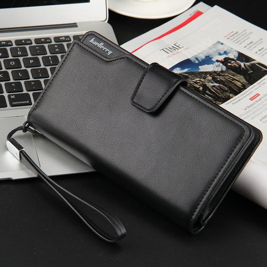 Baellerry Portefeuille Décontracté Long Clutch Portefeuille à Trois Volets Sac de Téléphone Multifonctionnel Pour Hommes (Noir)