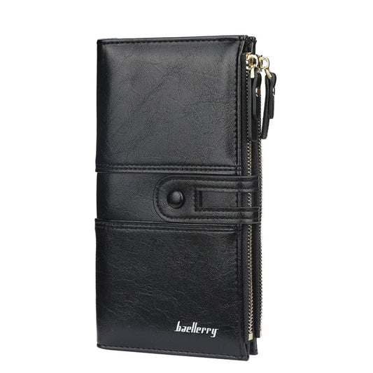 Baellerry – Grand porte-feuille long pour femmes avec fermeture éclair et boucle, multi-cartes (noir)