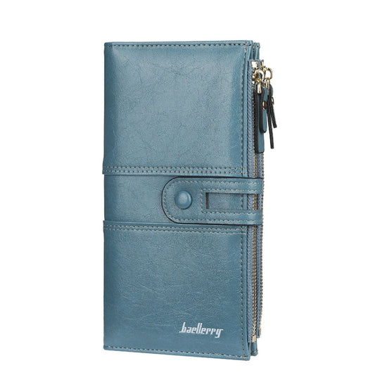 Baellerry Portefeuille Long de Grande Capacité pour Femmes avec Boucle et Fermeture Éclair, Porte-Cartes Multiples (Bleu Ciel)