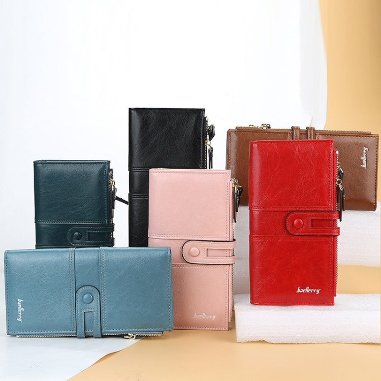 Baellerry Porte-feuille long à grande capacité avec boucle, fermeture éclair et multi-cartes pour femme (rose)