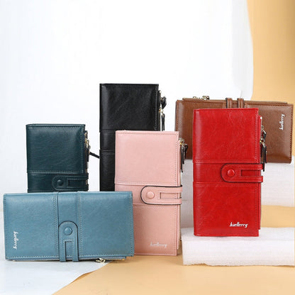Baellerry Porte-feuille long à grande capacité avec boucle, fermeture éclair et multi-cartes pour femme (rose)