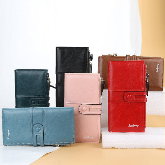 Baellerry Portefeuille long à grande capacité avec boucle, fermeture éclair et porte-cartes multiples pour femmes (rouge)