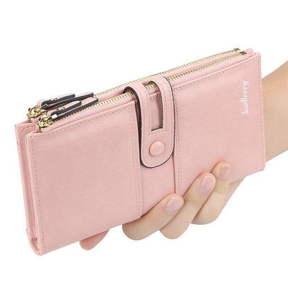 Baellerry Porte-feuille long à grande capacité avec boucle, fermeture éclair et multi-cartes pour femme (rose)
