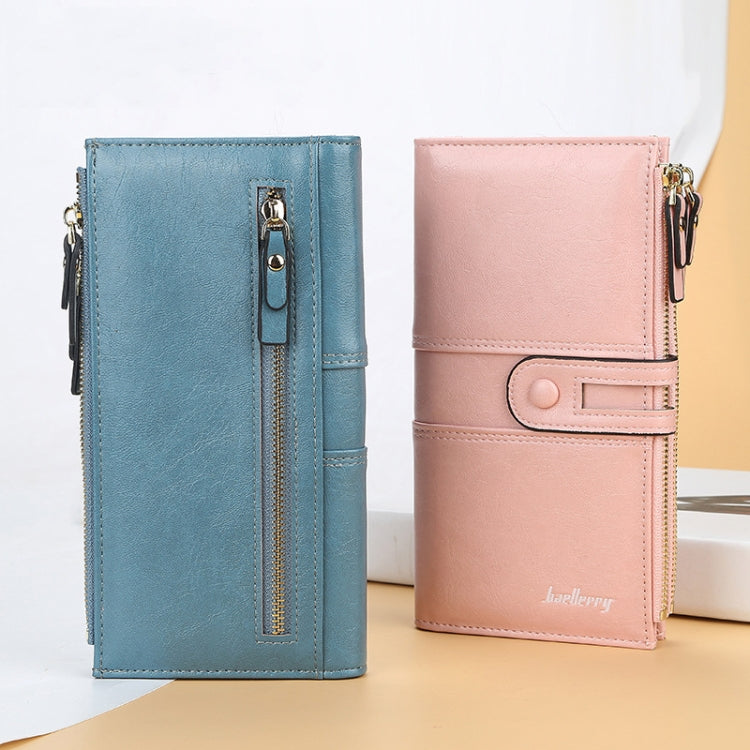 Baellerry Porte-feuille long à grande capacité avec boucle, fermeture éclair et multi-cartes pour femme (rose)