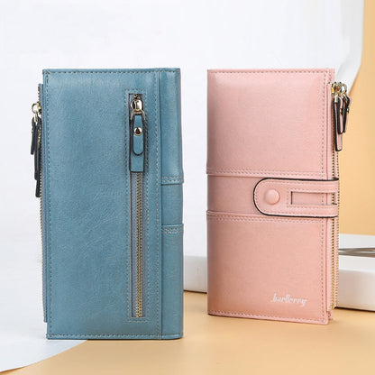 Baellerry Porte-feuille long à grande capacité avec boucle, fermeture éclair et multi-cartes pour femme (rose)