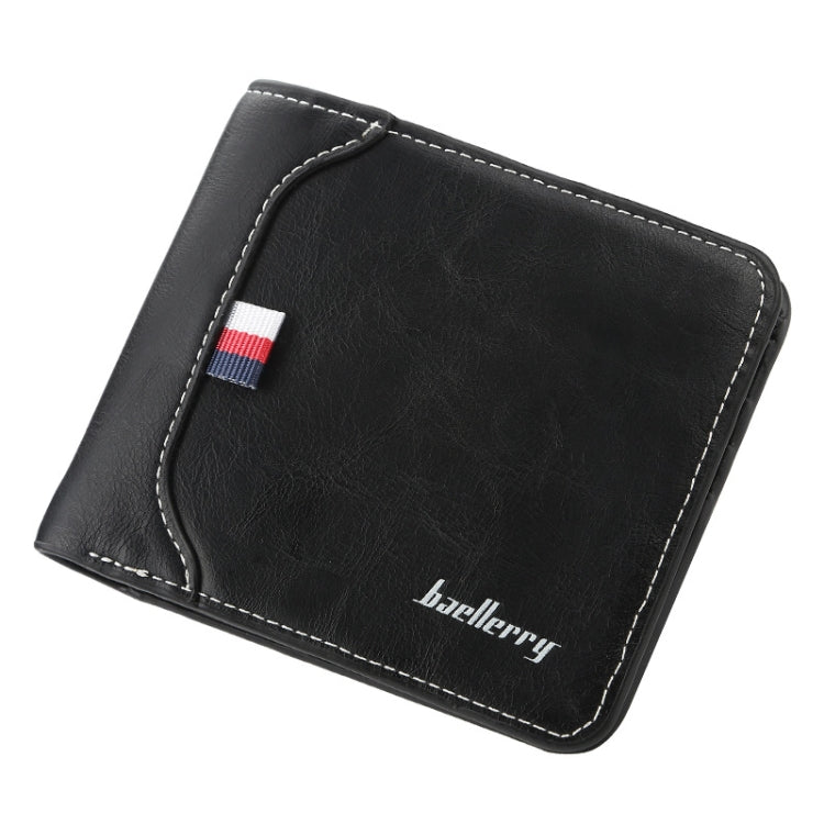 Baellerry Short Wallet Tri-fold Horizontal Coin Purse For Men(Black)