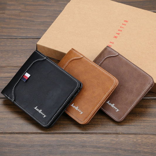 Baellerry Short Wallet Tri-fold Horizontal Coin Purse For Men(Dark Coffee)