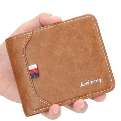 Baellerry Short Wallet Tri-fold Horizontal Coin Purse For Men(Dark Coffee)