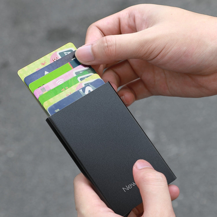 NEWBRING Metal Wallet Automatic Pop-up Anti-degaussing Card Holder, Colour: Black With Back Stickers