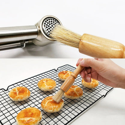 Wooden Handle Coffee Grinding Brush Barbecue Brush Pig Bristle Cleaning Brush(Floral)