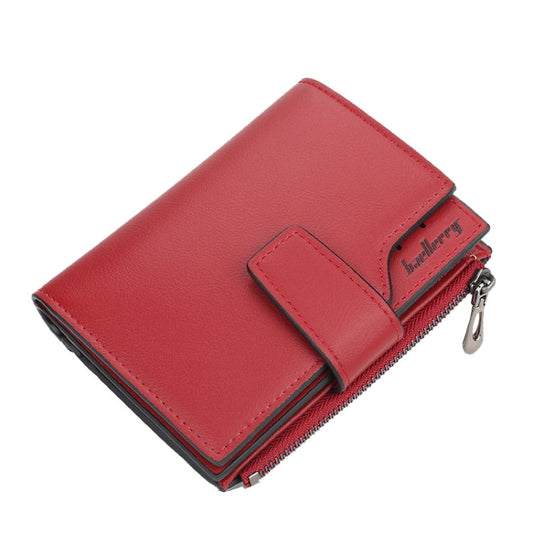 Baellerry N5013 Ladies Cropped Wallet Multi-Card Slot Zipper Buckle Coin Purse(Jujube Red)