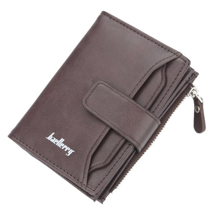 Portefeuille zippé court Baellerry D3218 pour hommes, multi-fentes pour cartes, grande capacité (marron)