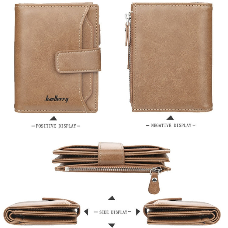 Portefeuille zippé court Baellerry D3218 pour hommes, multi-fentes pour cartes, grande capacité (marron)