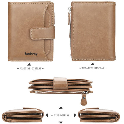 Portefeuille zippé court Baellerry D3218 pour hommes, multi-fentes pour cartes, grande capacité (marron)