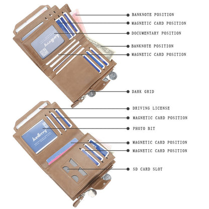 Portefeuille zippé court Baellerry D3218 pour hommes, multi-fentes pour cartes, grande capacité (marron)