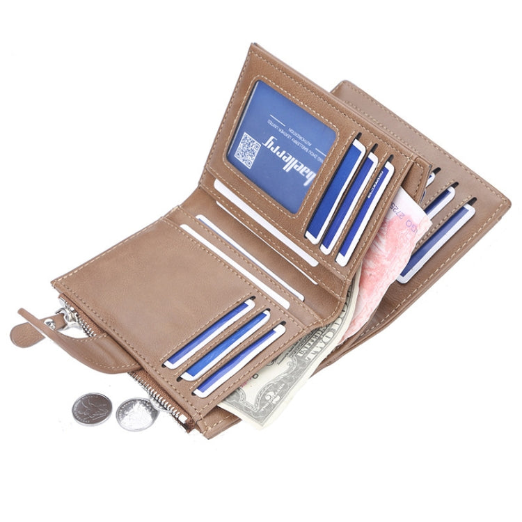 Portefeuille zippé court Baellerry D3218 pour hommes, multi-fentes pour cartes, grande capacité (marron)