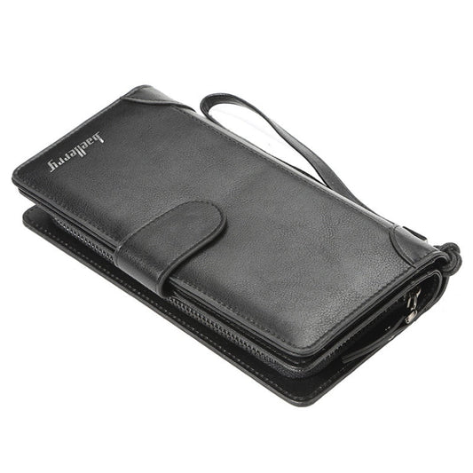Baellerry S6701 Portefeuille Homme d'Affaires Multi-cartes Pochette Mi-longue avec Boucle et Fermeture Éclair Porte-monnaie (Noir)