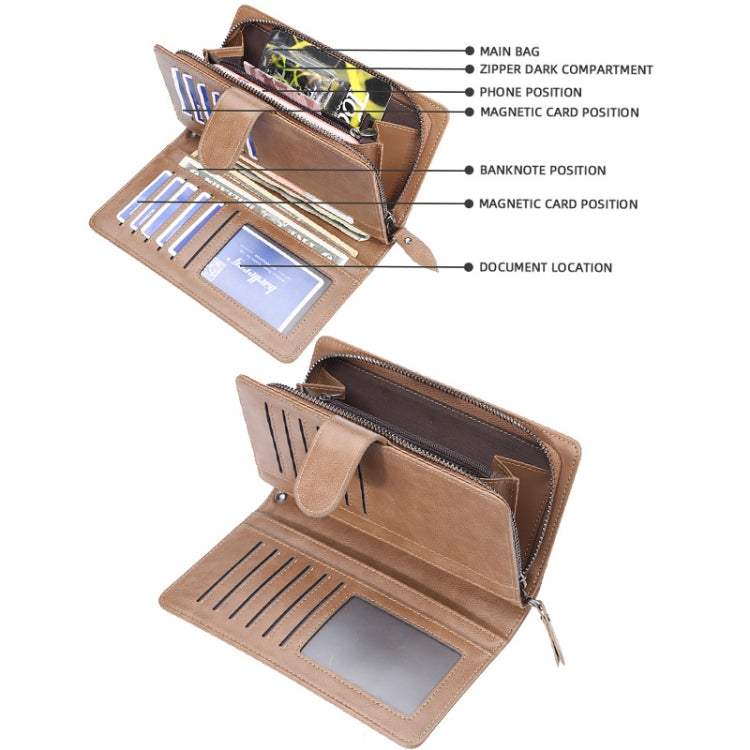 Portefeuille homme Baellerry S6701 d'affaires, multi-cartes, pochette mi-longue, à boucle, avec compartiment à monnaie zippé (marron)