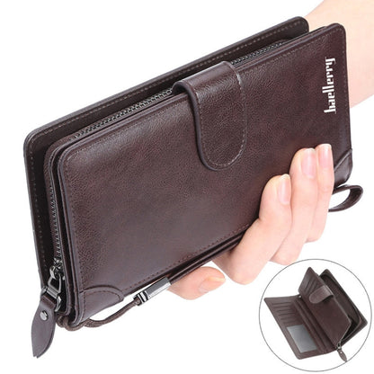 Baellerry S6701 Men Wallet Business Multi-card Mid-length Clutch Buckle Zipper Coin Purse(Black)