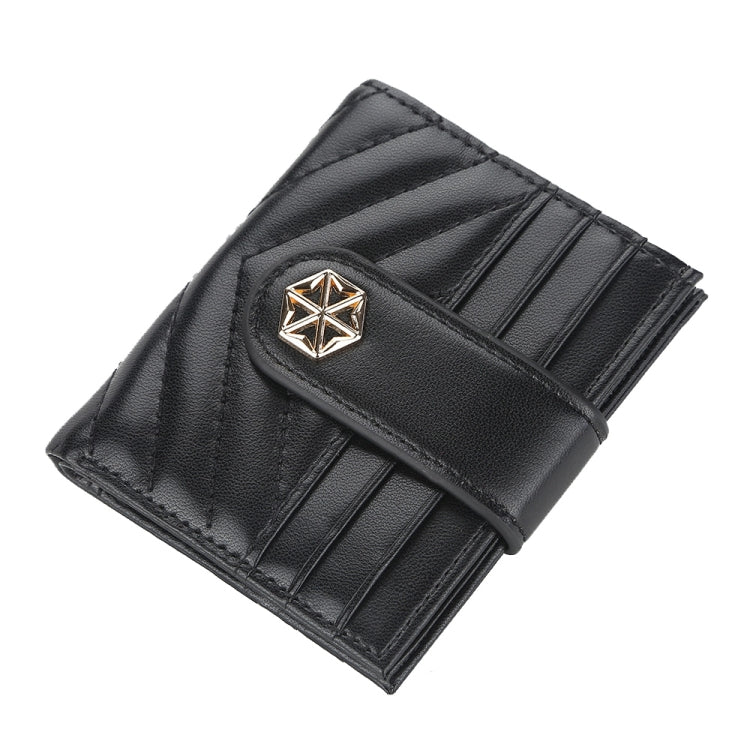 BOISEEN  Ladies Card Holder Embossed Multi-Card Slot Buckle Bank Card Holder Small Wallet(Black)